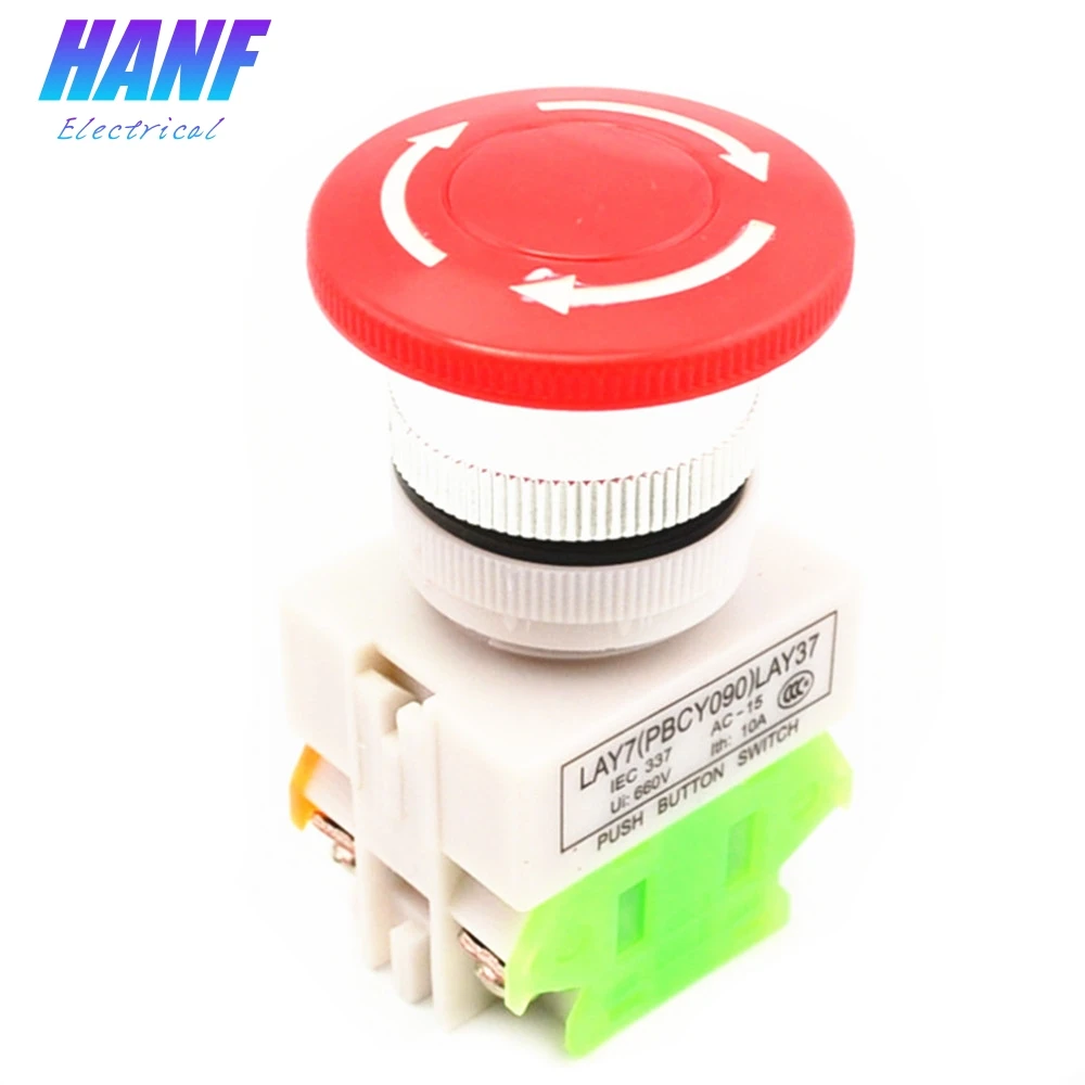 1 Stop Switch Push Button Mushroom PushButton NO NC 660V 10A LAY37-11ZS
