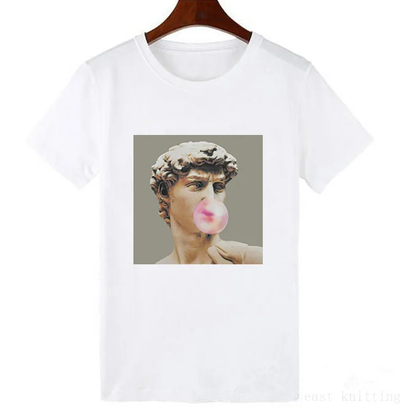 David-Michelangelo-Summer-Short-Sleeve-Printed-statue-Bubble-gum-chewing-gum-print-Fun-Harajuku-T-shirt