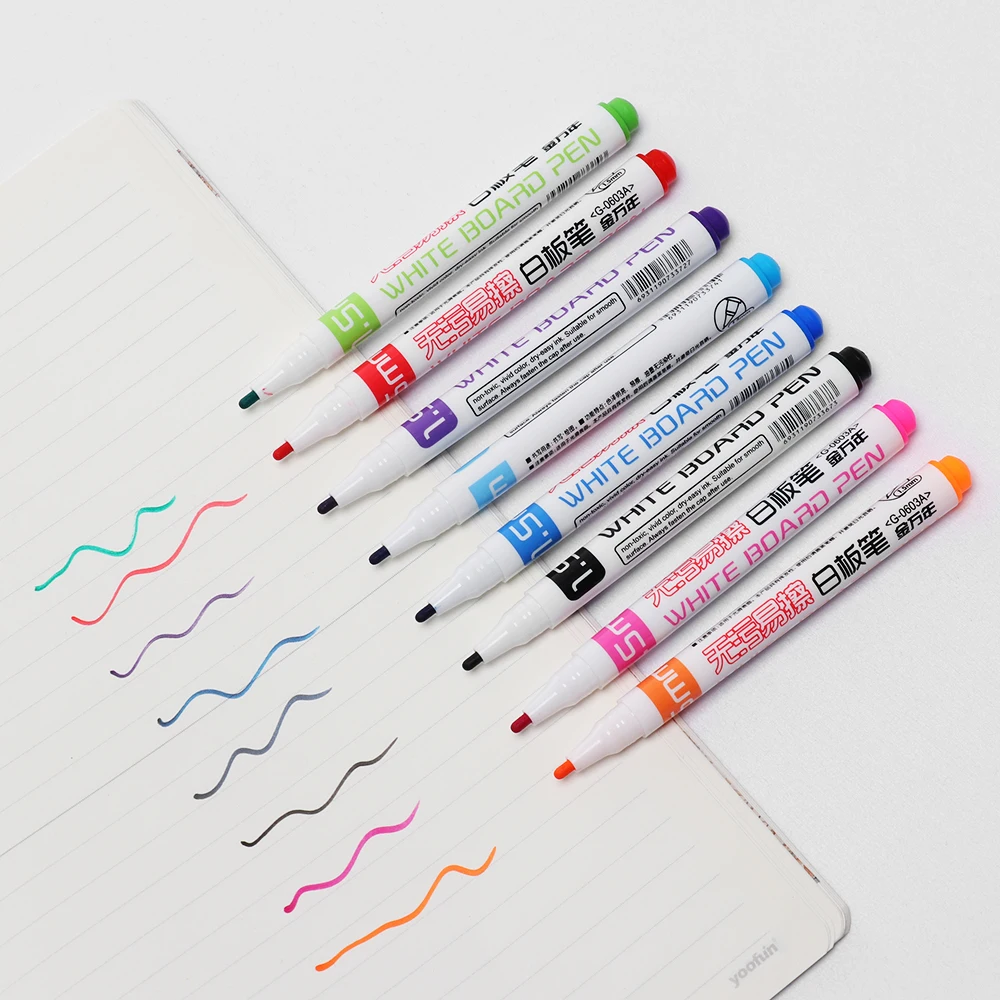 8 Colors Ink Marker Pen Whiteboard Marker Pen White Board Dry-Erase Mark Sign Fine Tip Signature Pen Set Office Supply