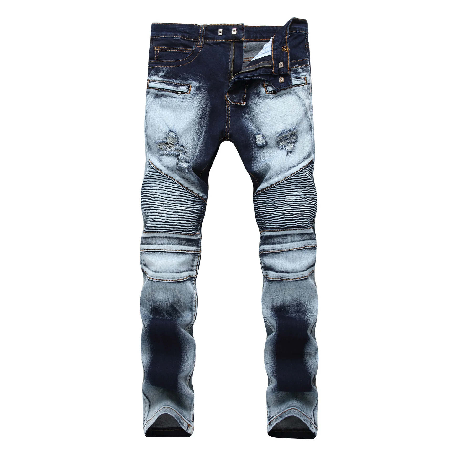 Новые рваные для мужчин байкерские джинсы тонкий мотоцикл брюки для девочек классический рэп хип хоп узкие дизайнерские Джинс