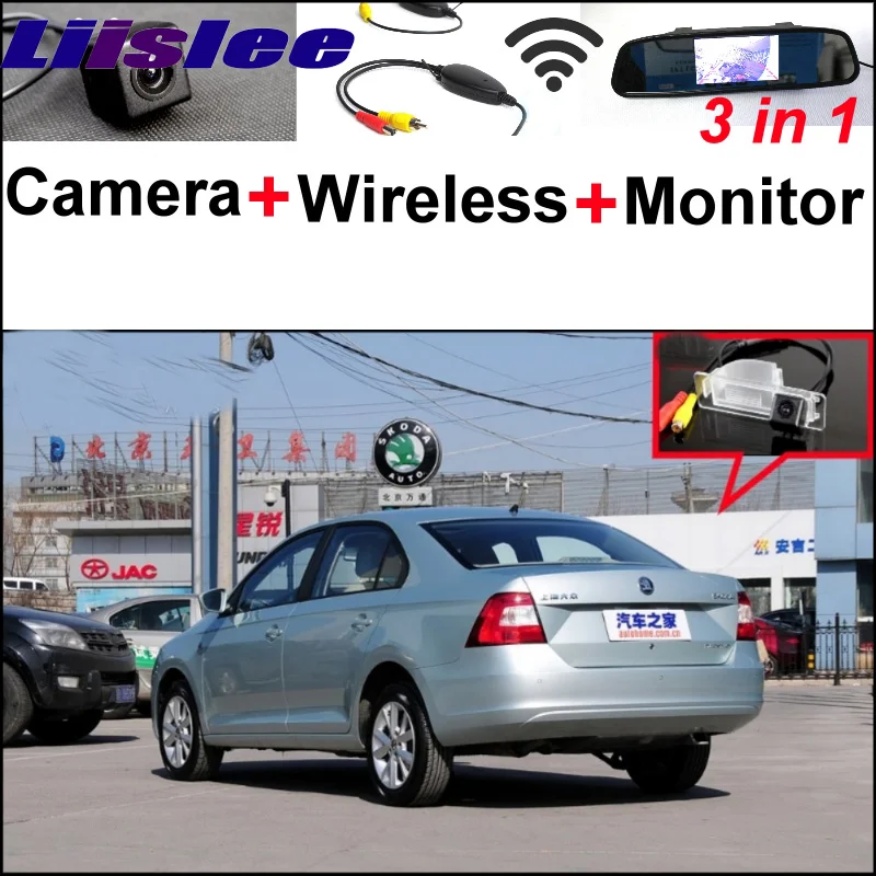 

3 in1 Special Rear View Camera + Wireless Receiver + Mirror Monitor Easy Back Up Parking System For Skoda Rapid Sedan 2012~2015