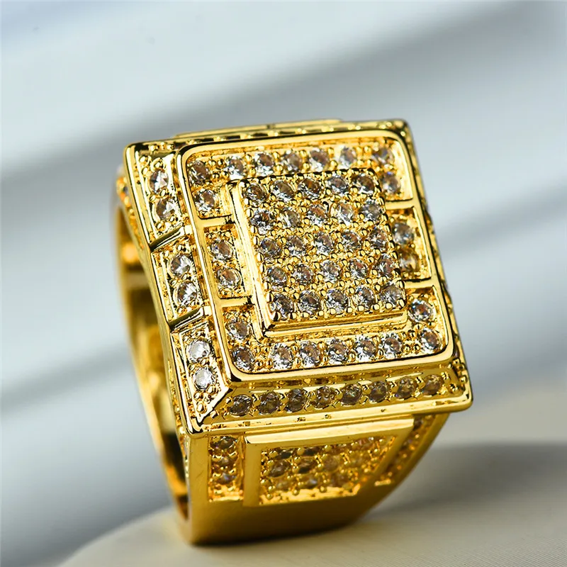 Великолепное мужское женское кольцо для большого пальца роскошное Полное со стразами циркониевое кольцо с камнем желтое золото мужские и женские Свадебные обручальные кольца