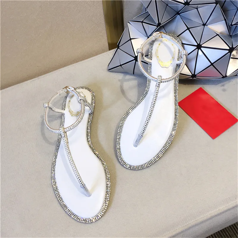 Cheap Luxury Crystal Women Shoes Sandals Summer Flip Flops Flats Fashion Cross Strap Flat Sandals Gladiator Shoes 13