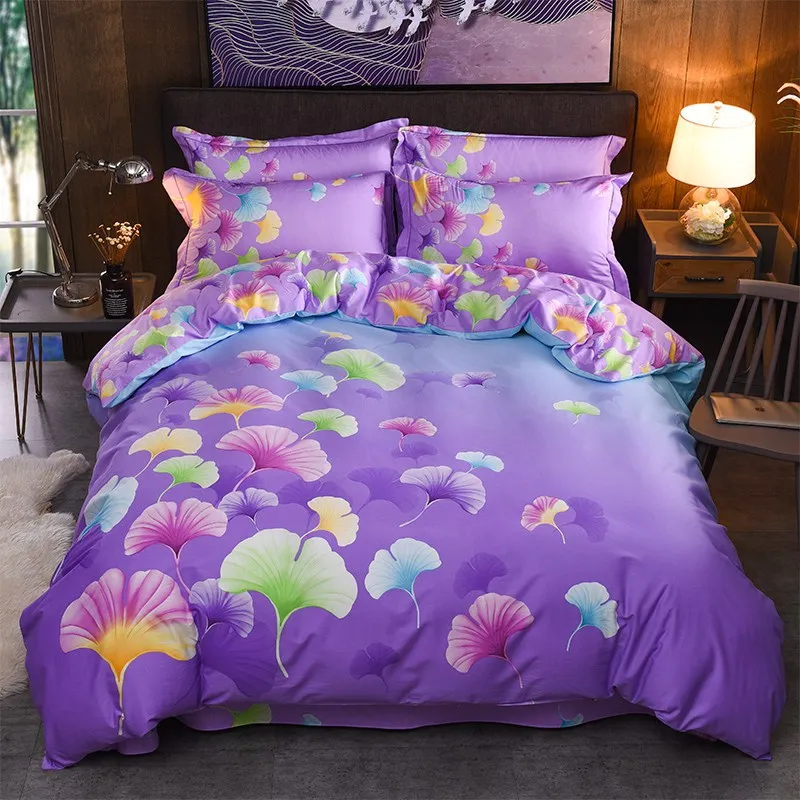 Buy Posodono Purple leaf print bedding set 100 cotton