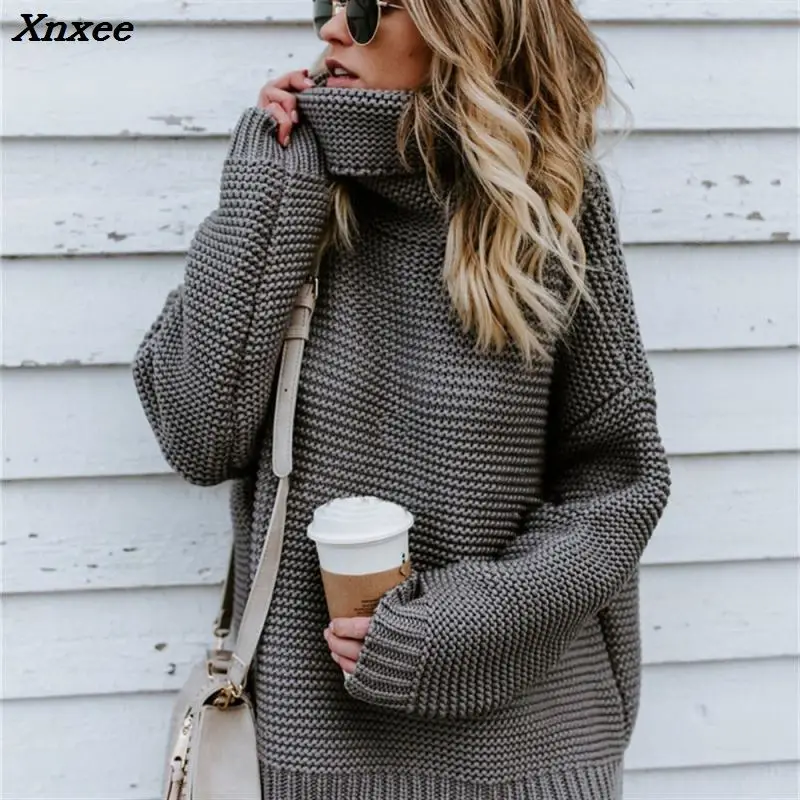 Winter Women Turtleneck Sweater Plus Size Female Casual Loose Long Sleeve Warm Sweater Warm Womens Pullover Winter Cable Knitted