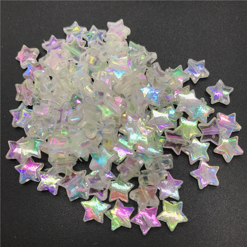 100pcs 11x4mm Acrylic Spacer Beads Five-pointed Star Transparent Rainbow Color Beads For Jewelry Making 