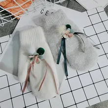 Новые женские зимние шерстяные вязаные модные розовые перчатки варежки