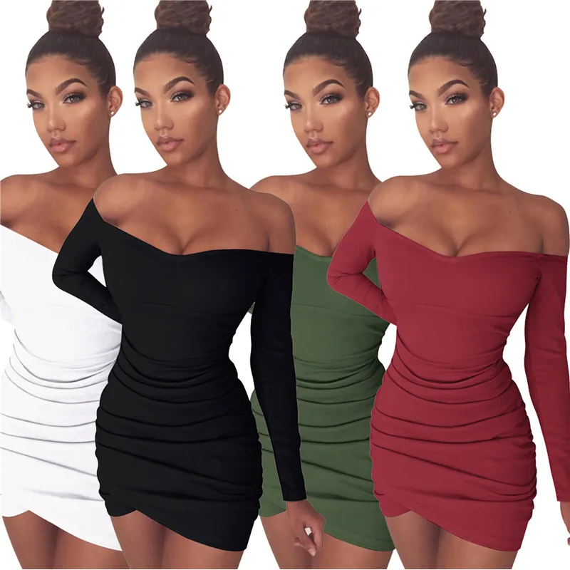 autumn long sleeve sexy off shoulder irregular mini dress-5
