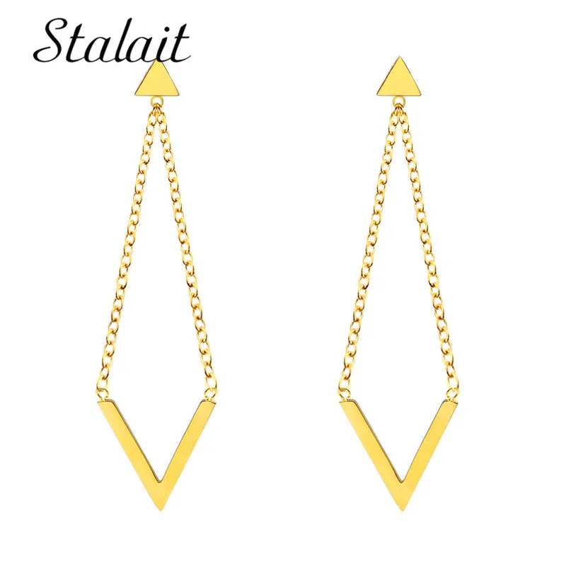 

Fashion Simple Stainless Steel Titanium Steel Small Metal V-shaped Long Chain Earrings Rose Earrings Women