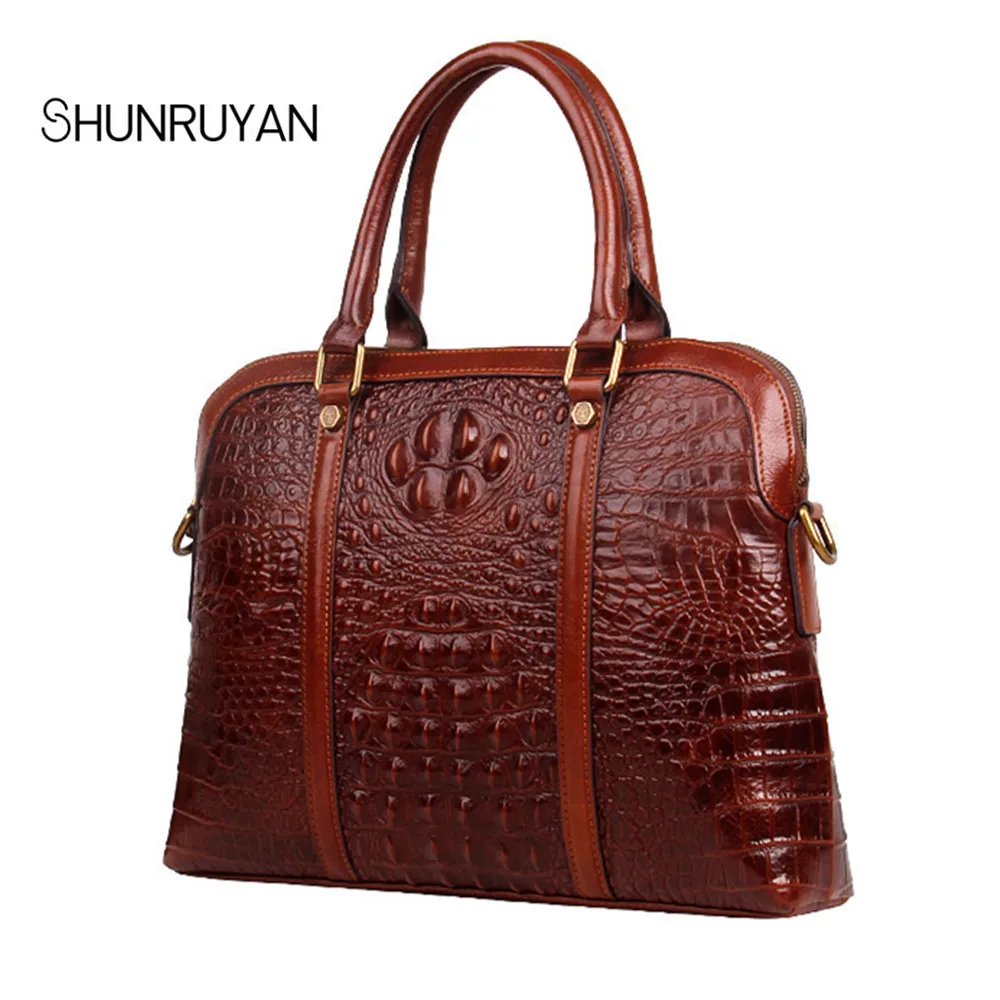 

SHUNRUYAN 2018 new leather Crocodile pattern Men's High-end Business Briefcase Pure leather Upscale Business handbags