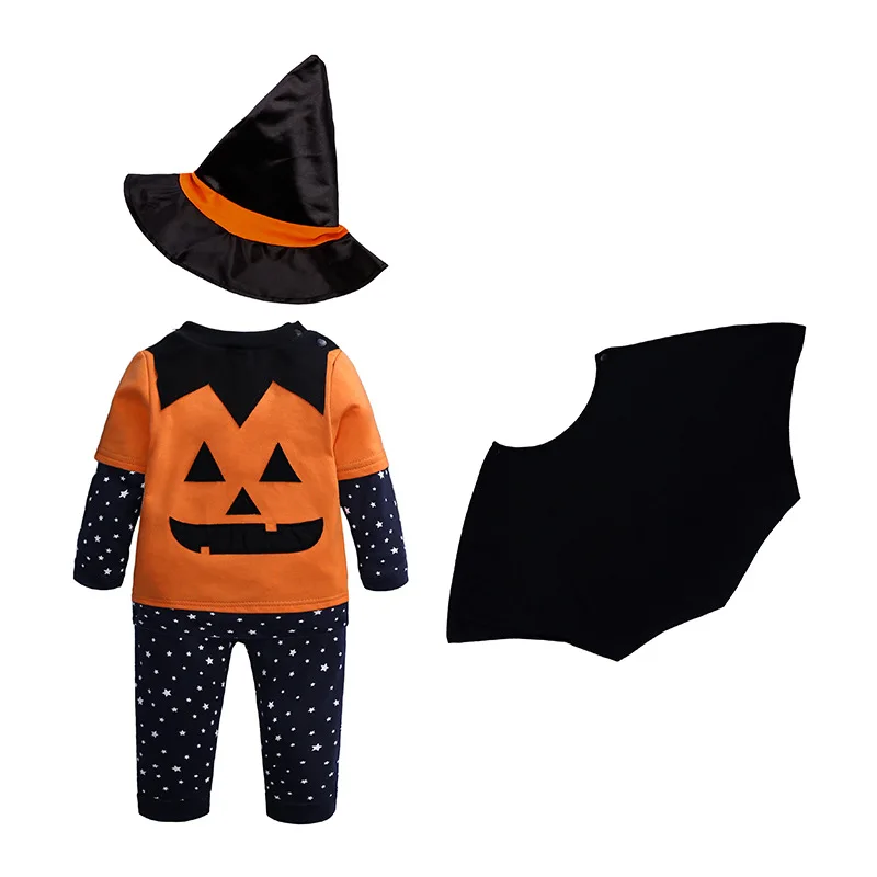 

Halloween Baby Pumpkin Costumes Clothes Sets Wizard Children Tee Shirt Trouser Ponchos Hat 4pcs Outfit Boys Outfits Embroidery