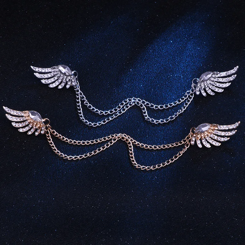 Корейский высококачественный Ангел крылья мужской костюм брошь кисточка кристалл броши на воротник цепь булавка женская рубашка воротник булавки аксессуары