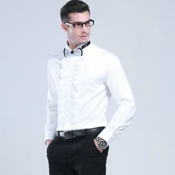 

Men Long Sleeve Dress Shirt Business Wedding Groomsmen Costume Tops