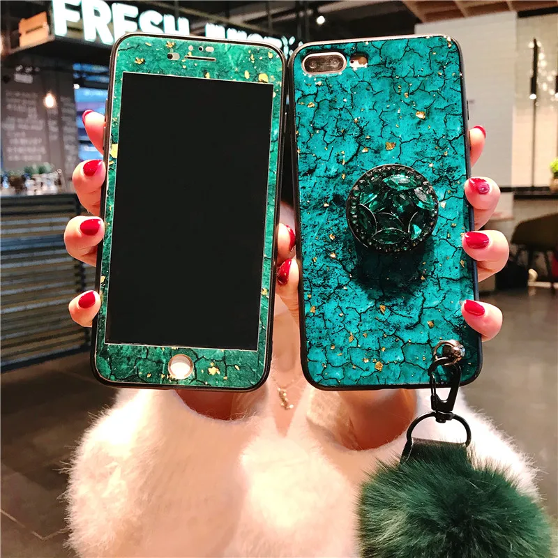 

For iPhone Xs max case & tempered glass film, for iphone XS /xr X 8plus 7 6 6S plus 8 bling Epoxy foil back case strap 3D holder