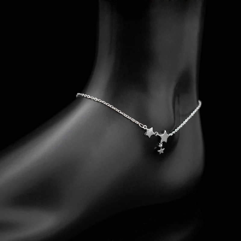 New Fashion Three Stars Pendant Anklets Bracelet 925 Sterling Silver Simple Charm Star Ankle Chain For Women&Girl Jewelry Gift