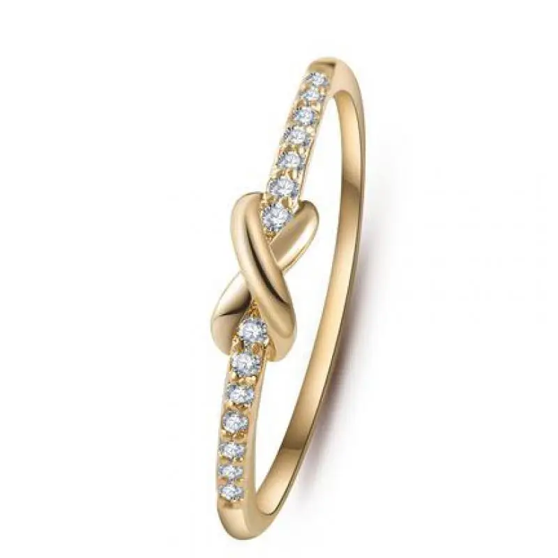 

Small Cute Infinity Ring For Women Cross Knot White Pure Gold Color CZ Stone Ring Crystal Stones High Polished