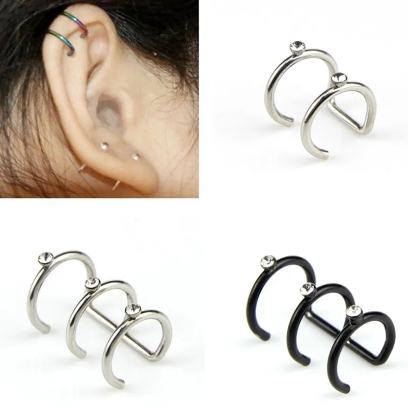 

1PC Punk Rock Multilayer Rhinestone Ear Clip Cuff Wrap Earrings No Piercing Fake Cartilage Earring Helix Ear Piercings