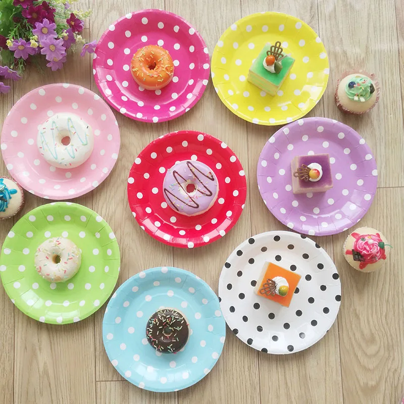 

12pcs Birthday Party Dishes Kids Favors Decoration Pink Tableware Baby Shower blue/red Polka dot Theme Paper Plates Supplies