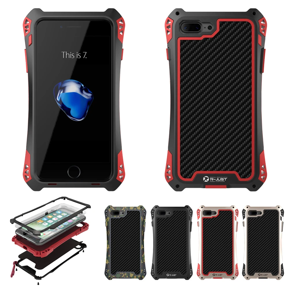 bilder für R-JUST AMIRA Outdoor Stoßfest TPU Metall Kohlefaser Gehärtetes Glas Fall-abdeckung für iPhone 7 4,7 iPhone7 Plus 5,5 ORIGINAL bilder für R-JUST AMIRA Outdoor Stoßfest TPU Metall Kohlefaser Gehärtetes Glas Fall-abdeckung für iPhone 7 4,7 iPhone7 Plus 5,5 ORIGINAL