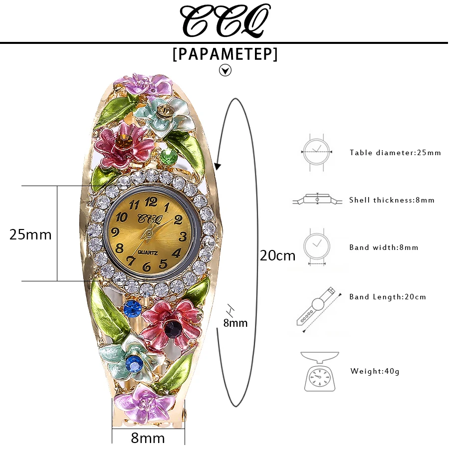CCQ бренд Для женщин цветы браслет часы женские со стразами часы Женское платье наручные часы кварцевые часы Relogio Feminino Лидер продаж