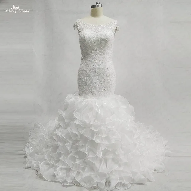 LORIE Mermaid Wedding Dresses Turkey 2019 Scoop Appliques White Lace Long Sleeve Bride Dress