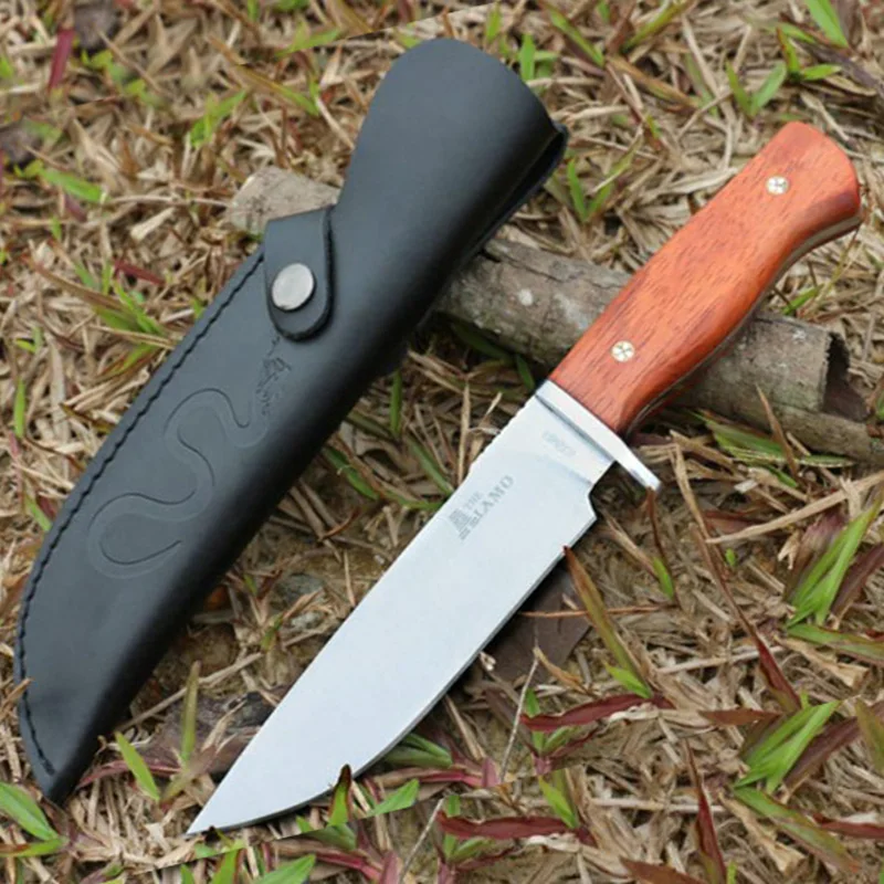 

Mengoing Red Python Survival Knife 9Cr18Mov Steel Blade Natural Ebony Wood Handle Self-Defense Fixed Blade Knife
