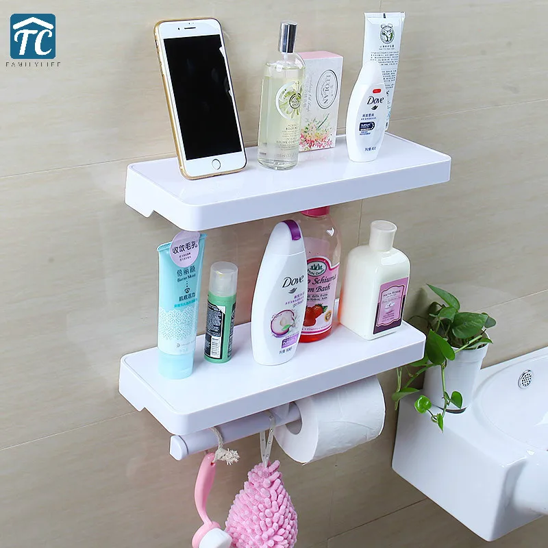

Suction Cup Bathroom Shelf Wall-mounted Reel Holder Kitchen Hook Storage Rack Organizer Sticker Cosmetics Toilet Accessories