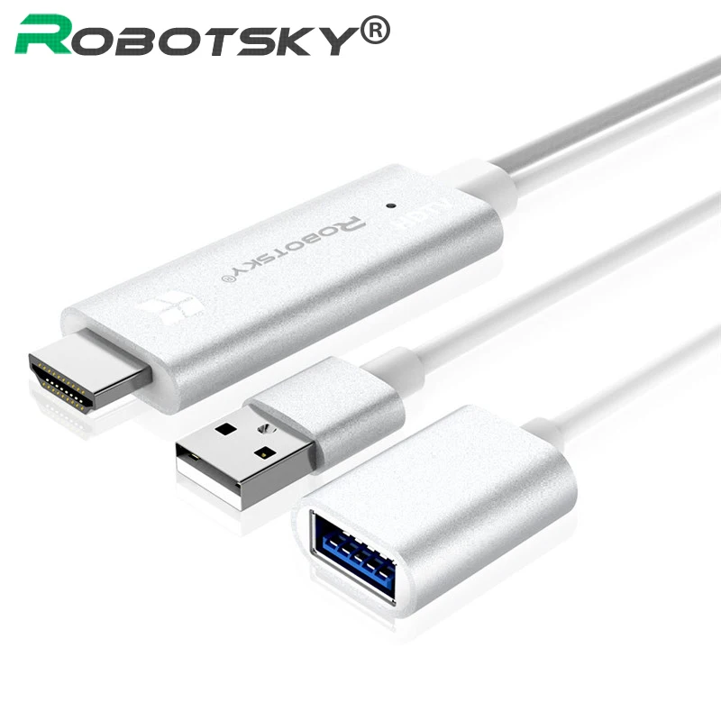 Robotsky 1080P HDTV Кабель-адаптер HDMI Мужской к USB 3,0 Мужской и женский 1 м HDMI HD видео конвертер Код для iPhone Android телефонов