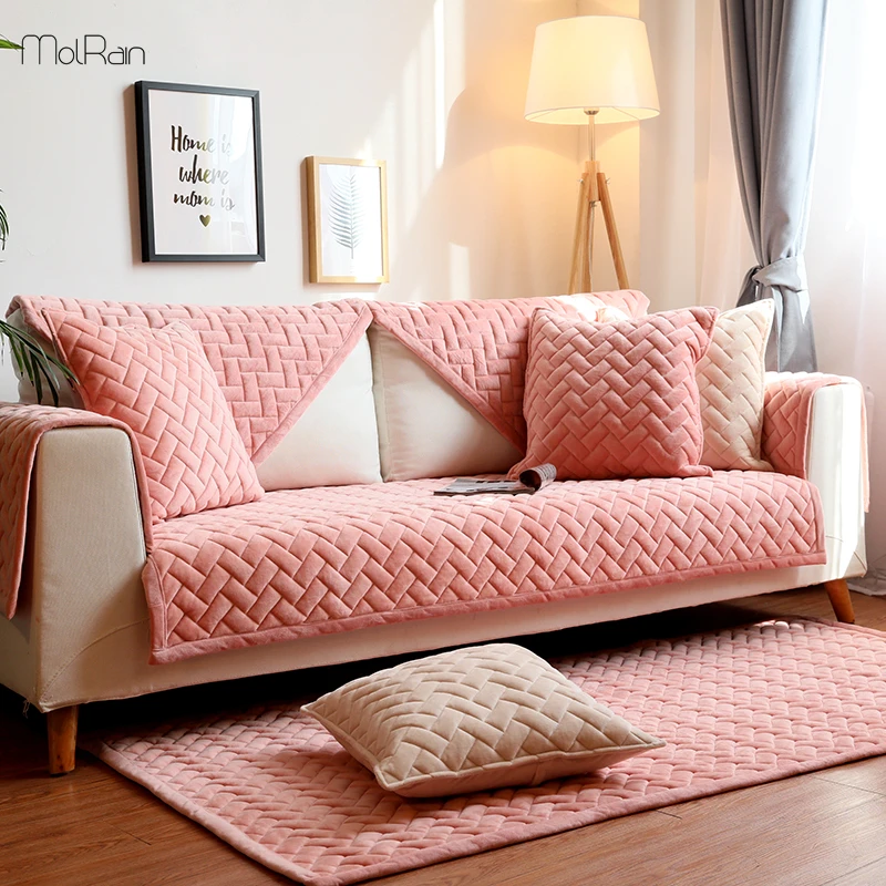 

Simple Design Sofa Cover Winter Velvet Sofa Cushion Solid Color Modern Plush Thickening Non-slip Armrest Couch Covers Slipcovers