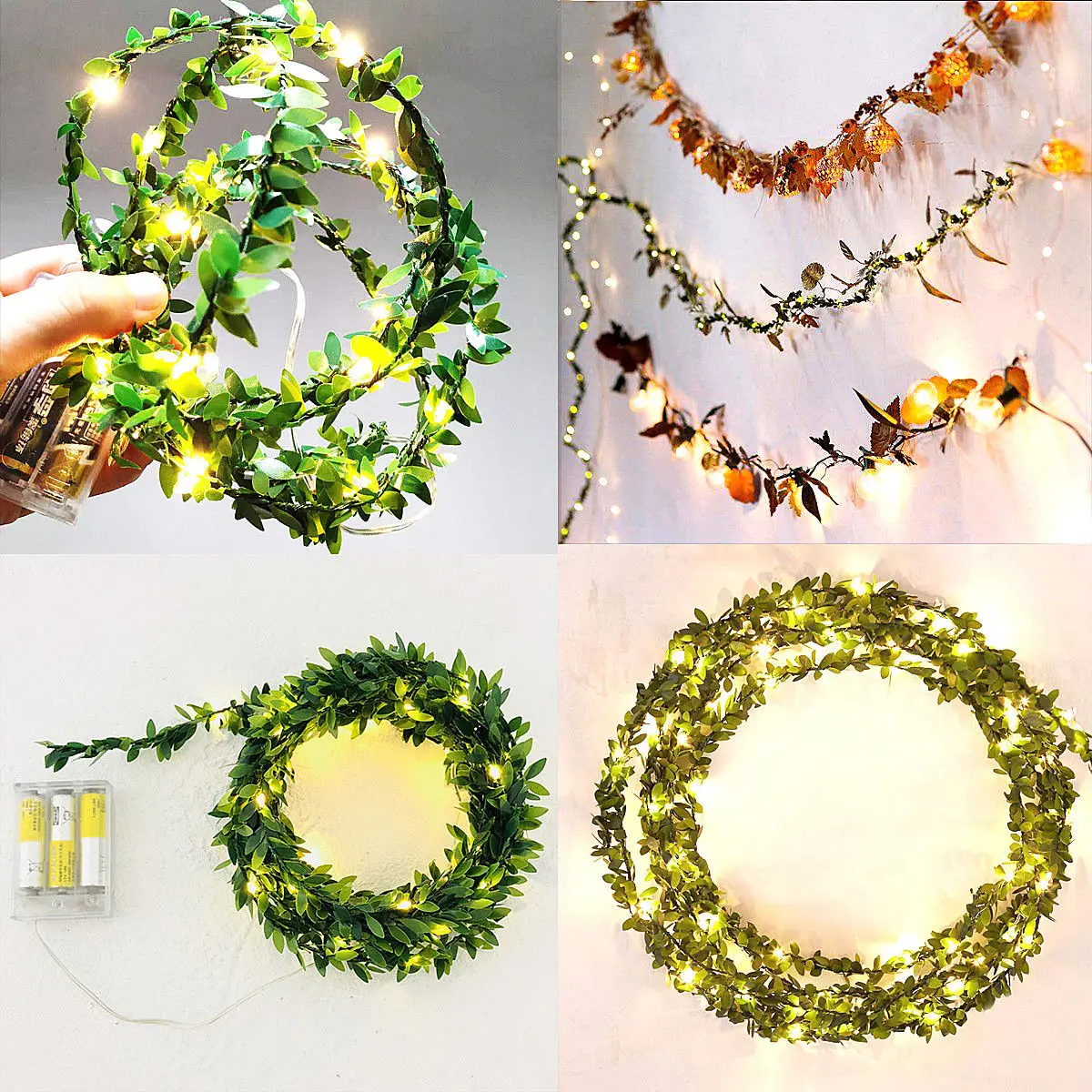 

Waterproof 10M 100 LEDs leaf garland battery operate Copper LED fairy string lights for christmas wedding decoration party