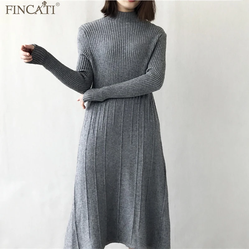 Fincati женское платье свитер 2017 осеннее кашемировое с длинными рукавами высоким