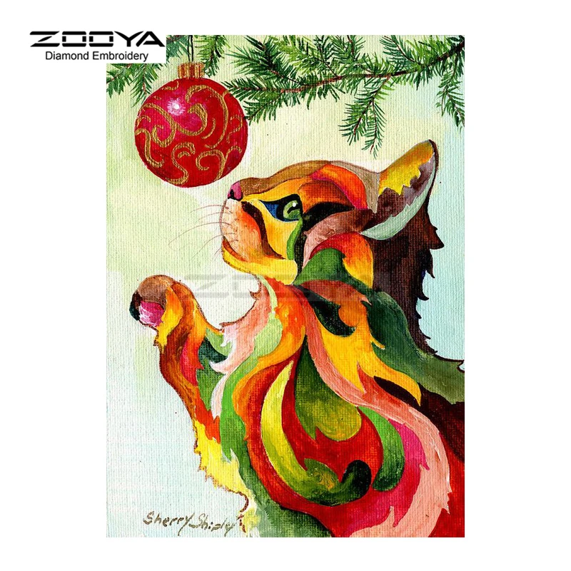 Zooya Diamant Broderie Bricolage Diamant Peinture Chat Arbre De Noel Et Boule Diamant Peinture Point De Croix Strass Decoration Cj951 Aliexpress