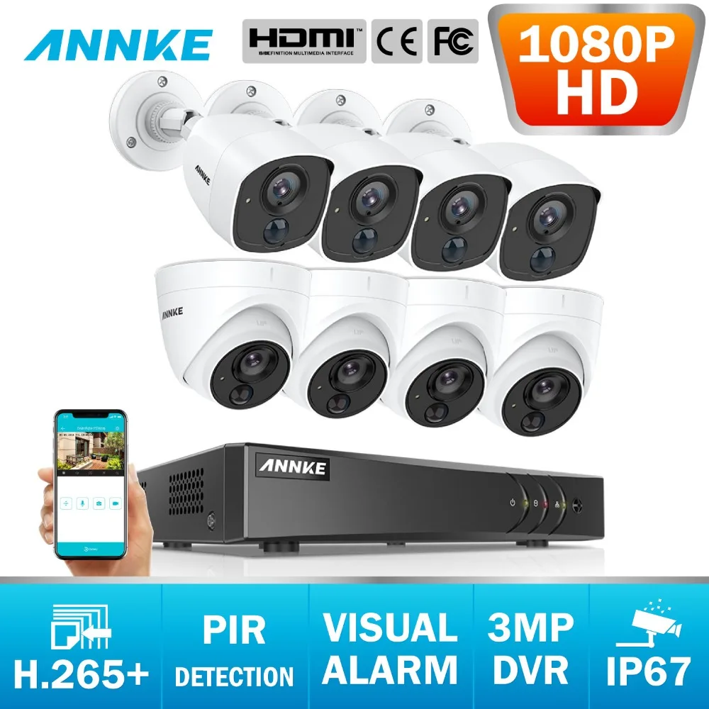 ANNKE 8CH 3MP 5in1 H.265 + DVR 8 шт. ПИР обнаружения 2MP CCTV камера система 1080P HD IP67 Всепогодные