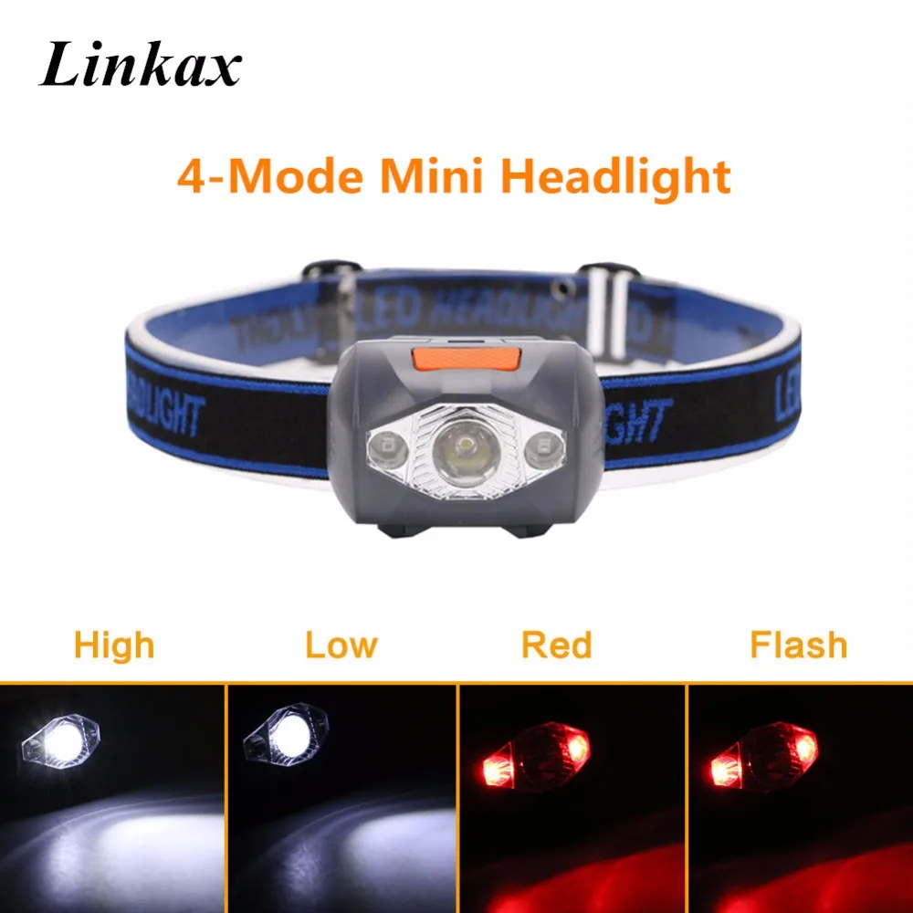 

LED Mini Headlight Headlamp 3LEDs 4 Mode White light /Red light /SOS Mode Outdoor Cycling Safety Mini Head Lamp Flashlight AAA