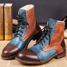 Новинка; Мужская обувь в байкерском стиле из натуральной кожи; повседневная обувь; модные ковбойские ботильоны с высоким берцем на шнуровке; Мужская обувь;