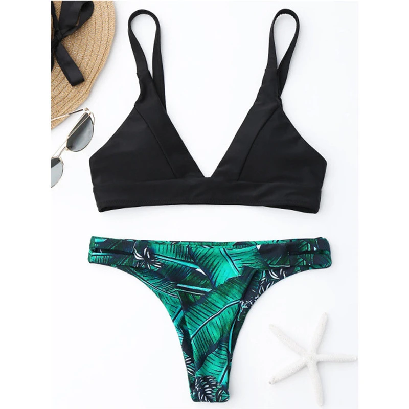 

Sexy Bikini Set Summer Ladies Swimsuit Women Push Up Brazilian Swimwear Solid Tops Print Bottom Swimming Suit Beachwear Biquini