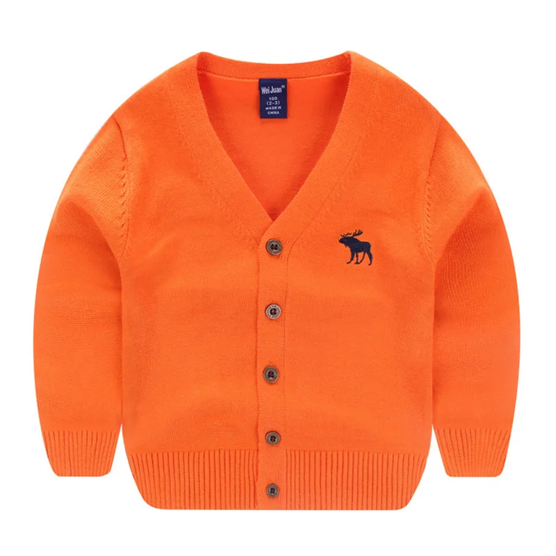 Детский свитер ярких цветов; вязаный кардиган с длинными рукавами для маленьких мальчиков и девочек; Удобный эластичный кардиган на пуговицах с v-образным вырезом из смесового хлопка - Цвет: Orange