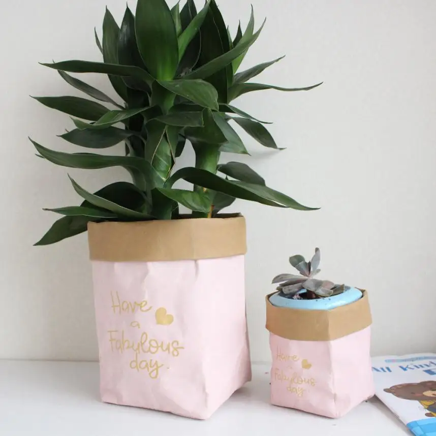 

Washable Kraft Paper Bag Mini Succulents Plant Flowers Pots Cover Organizer Multifunction Home Storage Bag Reuse Flowerpot Bag