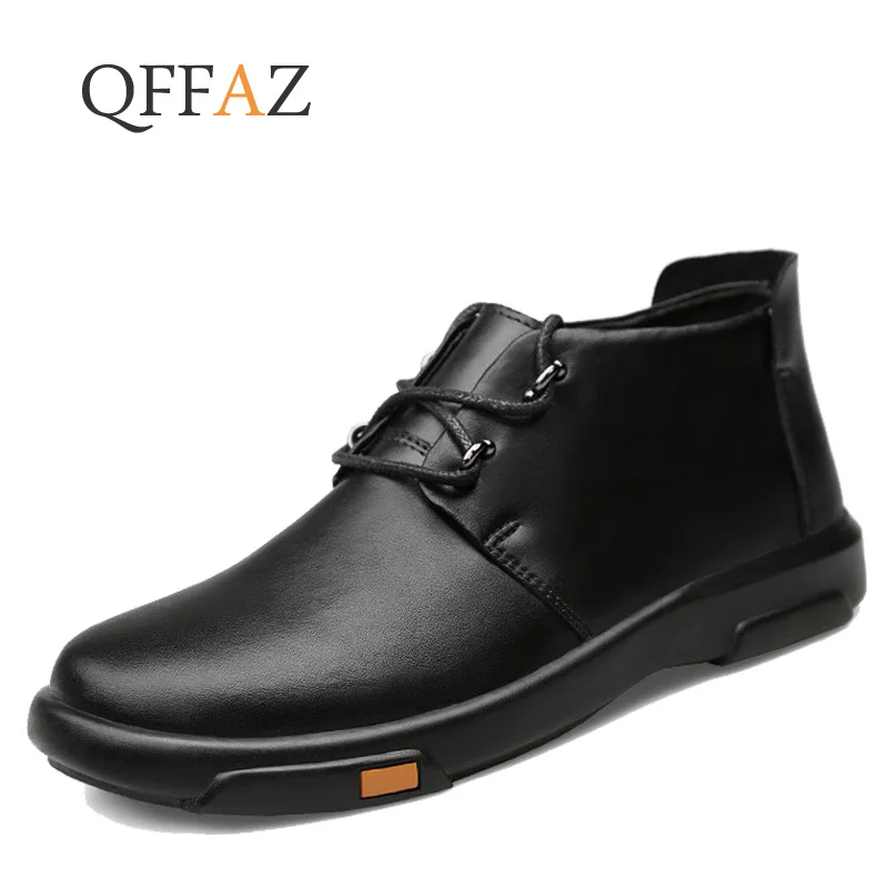

QFFAZ New 2018 Genuine Leather Men Ankle Boots Fashion Waterproof Autumn Winter Outdoor Mens Casual Shoes Snow Boots