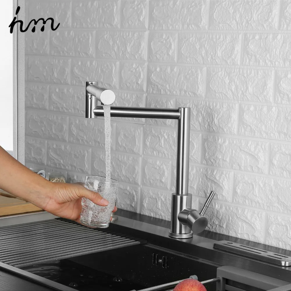  hm Folding Kitchen Faucet Stretchable Swing Arm Brushed Single Hole Single Handle Deck Mounted Cold - 32890828611