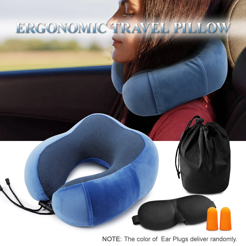 

Travel Pillow Outdoor Tool Memory Foam Neck Pillow Neck Head Support Pillow with Waterproof Travel Bag Eye Mask Outdoor Tool
