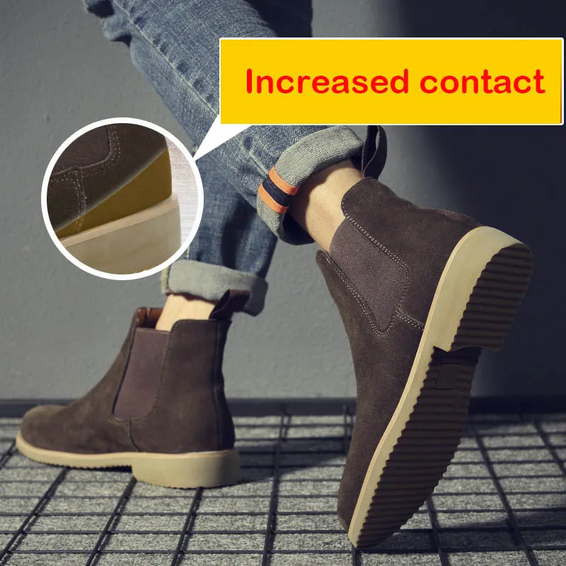 Increase Khaki brown Misalwa/роскошные ботинки «Челси»; мужские классические простые Замшевые Зимние ботильоны; Мужские модельные ботинки на плоской подошве, визуально увеличивающие рост - Цвет: Increase Khaki brown