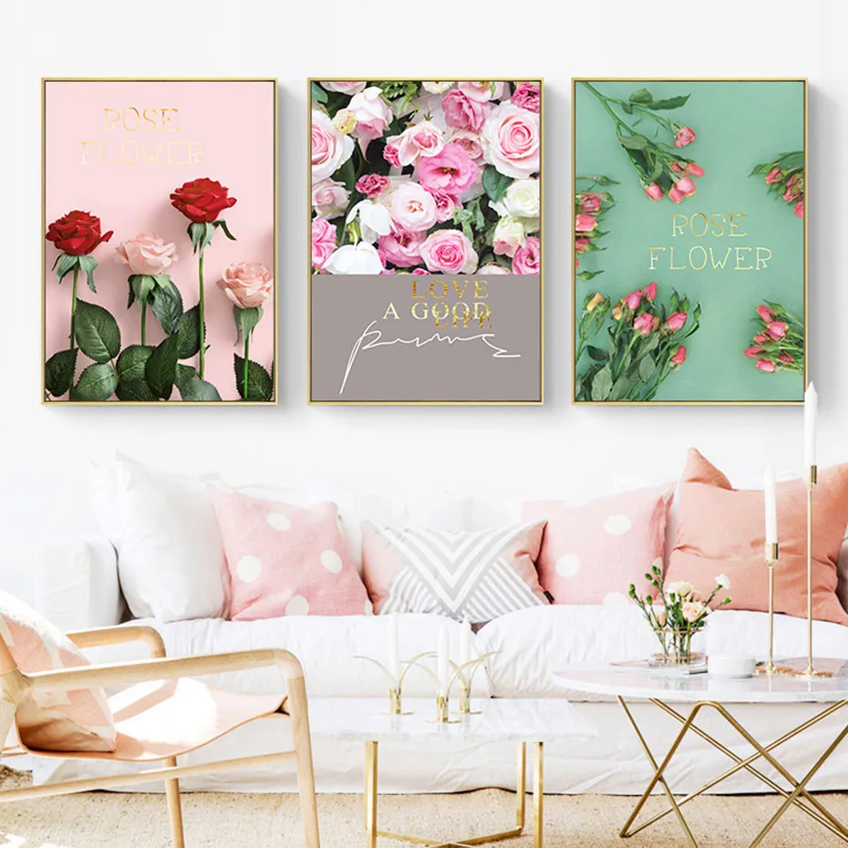 Pink-romantic-Rose-Flower-Landscape-Wall-Art-Canvas-Painting-modern-Love-quote-poster-and-print-living (2)
