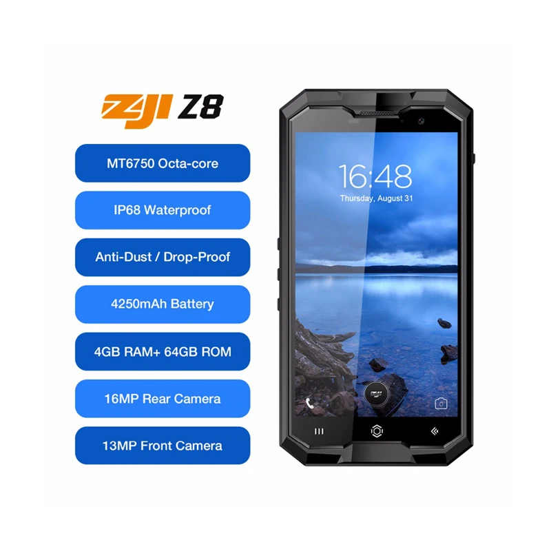 HOMTOM ZOJI Z8 Smartphone MTK6750 Octa Core 1.0GHz Android7.0 OTG IP68 4GB+64GB LTE 4250mAh 16MP+13MP Smart Phone Waterproof OTA