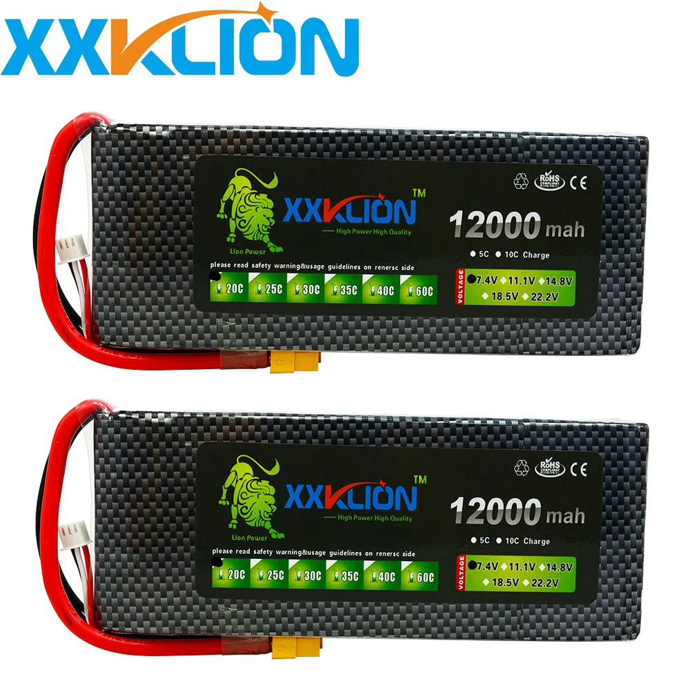 

2pcs XXKLION drone Lipo battery pack 7.4v 12000mAh 20c 25C 30C 2S for rc airplane Aerial unmanned aerial vehicle