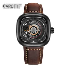 CAROTIF Auto Mechanical Mens Watches Relogio Masculino Top Brand Luxury Leather Business Watch erkek kol saati Montre Homme