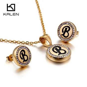 

KALEN Gold 26 Initial Letter Jewelry Sets For Women Rhinestone Capital Letter A-Z Pendant Necklace & Earrings Set 2020