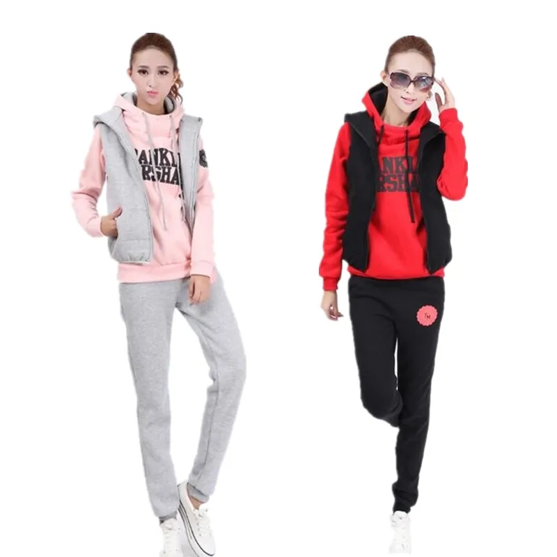 

Women Suit Sport Suit Women Autumn and Winter Tracksuits Casual Set with a Hood Fleece Sweatshirt Three Pieces Warm Suit Female