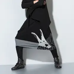 Новые модные эластичные талии Багги падения промежность Дамские шаровары Для мужчин карандаш Брюки для девочек Повседневное Коза Pattern