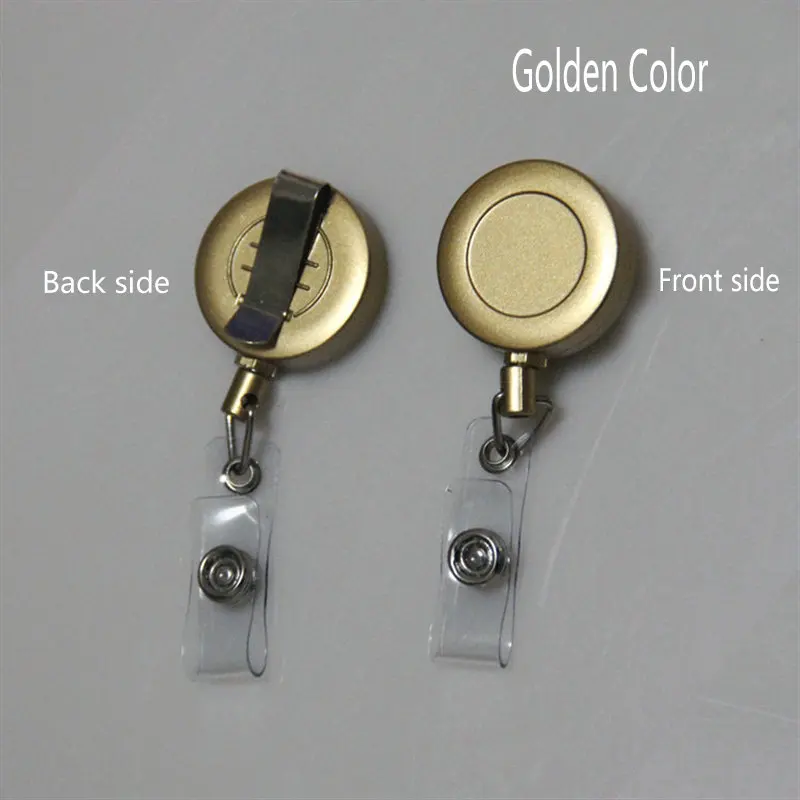 Blank Gold Retractable ID Badge Card Holder Pull Reel Belt Clip Lanyard 